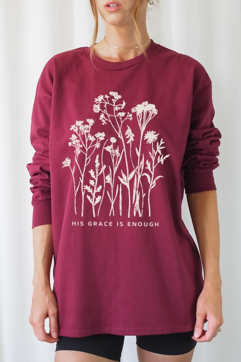 UL240-E3146 Christian Wildflower Graphic Long Sleeve Tee $13.75