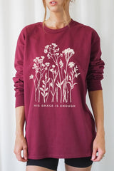UL240-E3146 Christian Wildflower Graphic Long Sleeve Tee $13.75
