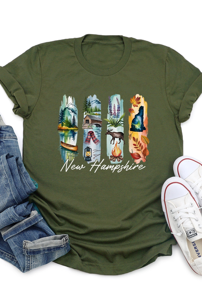 US3001P-E3061NH New Hampshire State Brushstroke Graphic Plus Tee $16