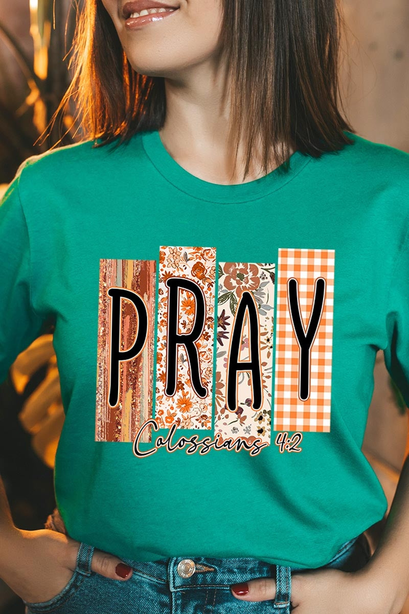 US3001P-E3166 Pray Fall Christian Graphic Plus Tee $16