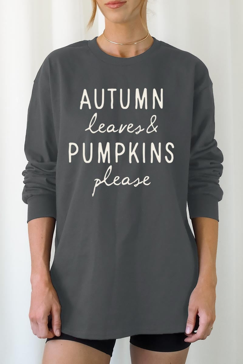 UL240P-E3158 Autumn Leaves Pumpkins Graphic Plus Long Sleeve Tee $17