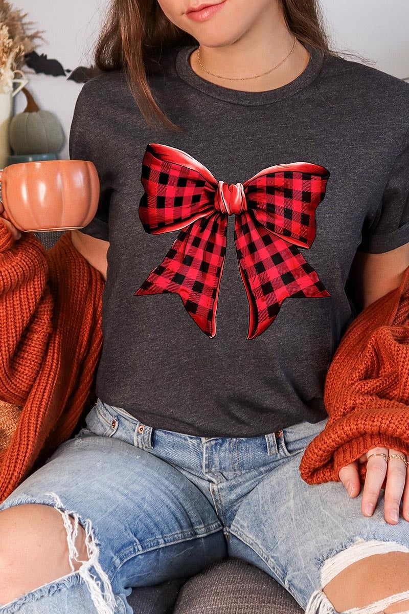 US3001P-E3198 Red Buffalo Plaid Bow Graphic Plus Tee $16