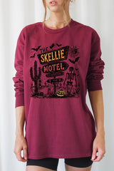 UL240-E3108 Skellie Motel Halloween Graphic Long Sleeve Tee $13.75