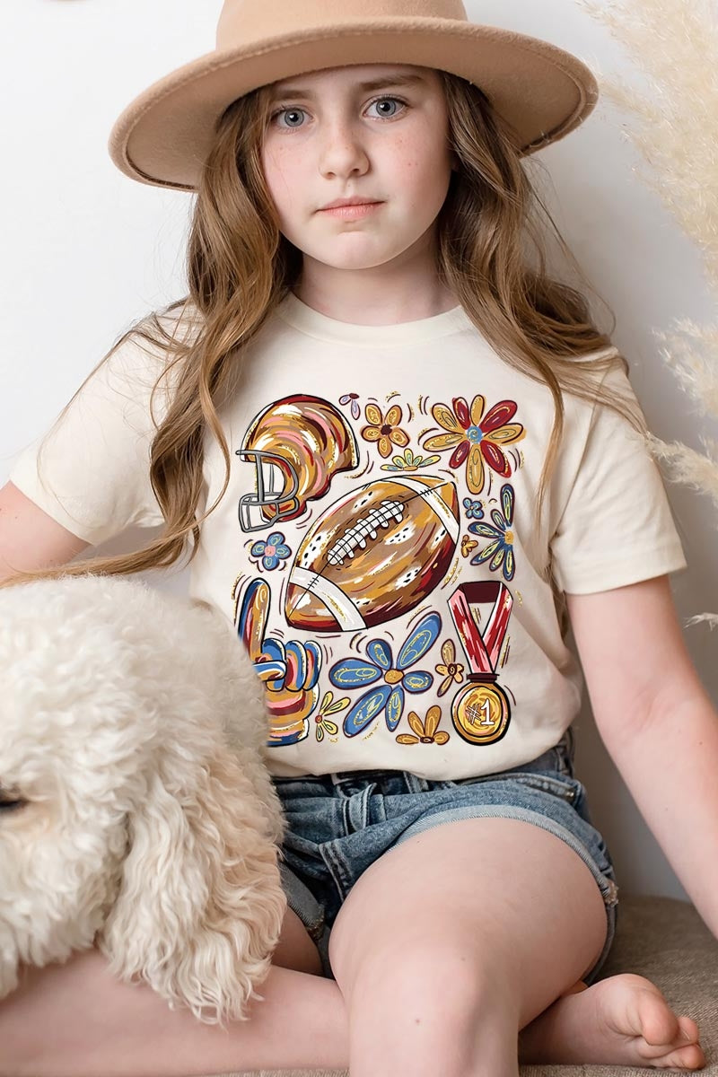 US3001Y-E3072Z Retro Floral Football Kids Graphic Tee $11