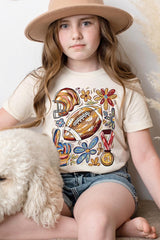 US3001Y-E3072Z Retro Floral Football Kids Graphic Tee $11