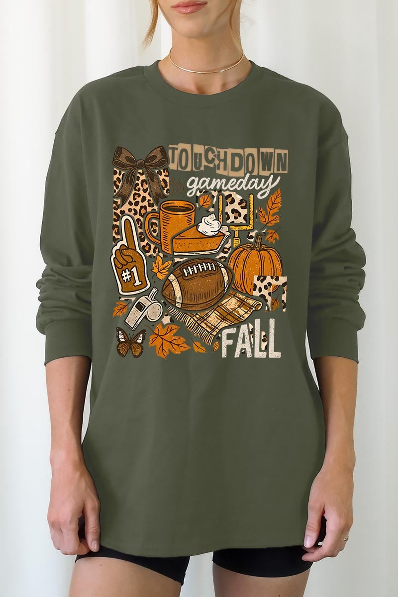 UL240-E3134 Fall Football Collage Graphic Long Sleeve Tee $13.75