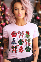 US3001-E3195 Christmas Bow Paw Graphic Tee $12.5