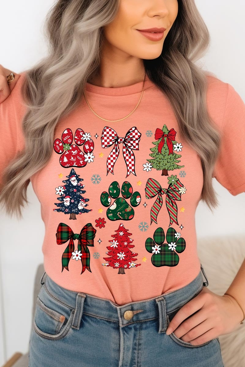 US3001P-E3195 Christmas Bow Paw Graphic Plus Tee $16