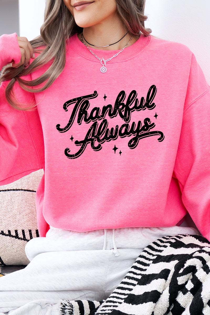 UL180P-E3168 Thankful Always Graphic Plus Sweatshirt $25