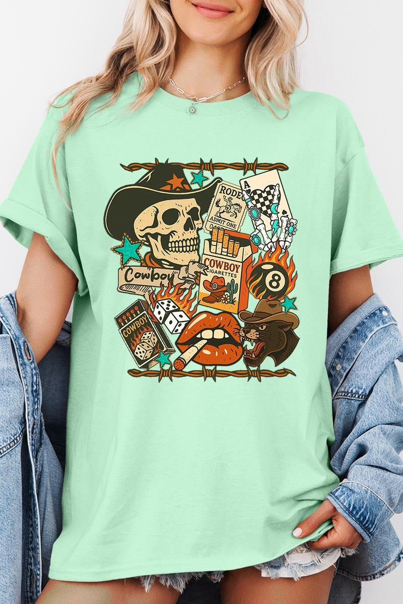 5000-E3096 Vintage Western Collage Graphic Heavy Cotton Tee $9