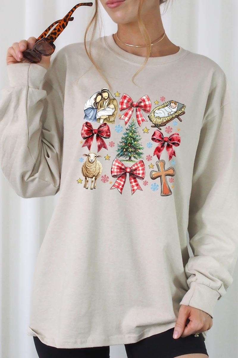 UL240-E3219 Nativity Scene Christmas Graphic Long Sleeve Tee $13.75