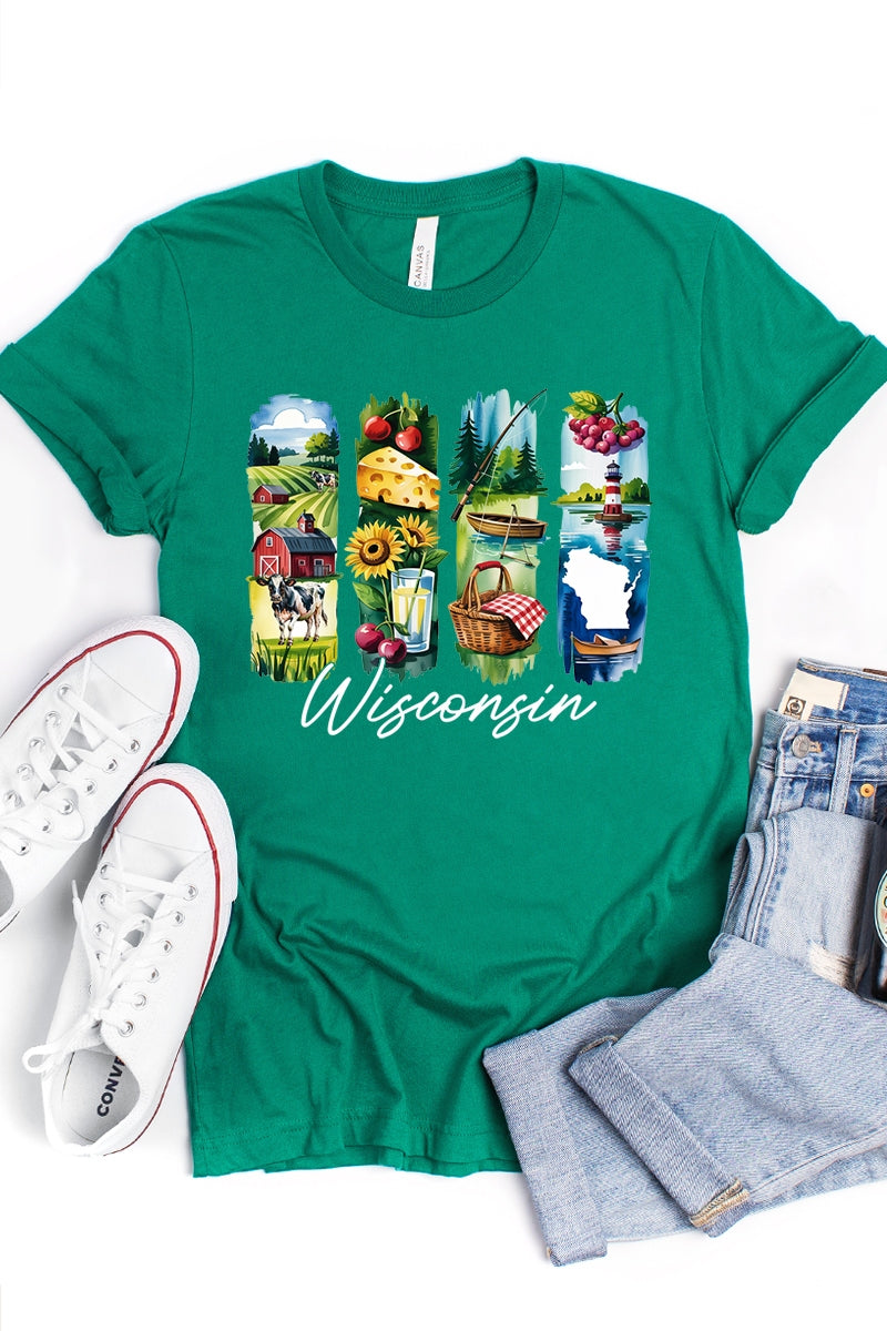 US3001-E3061WI Wisconsin State Brushstroke Graphic Tee $12.5