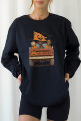 UL240P-E3150 Halloween Truck Dogs Graphic Plus Long Sleeve Tee $17