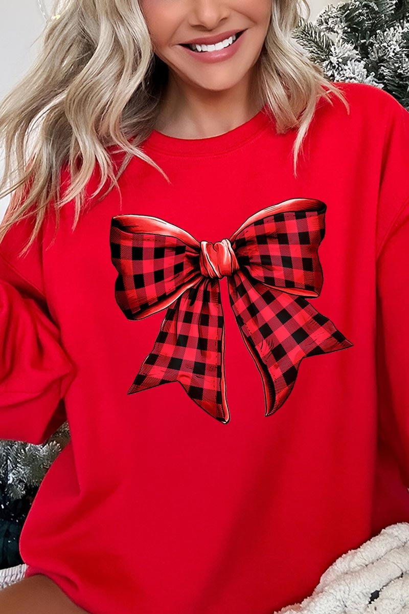 UL180P-E3198 Red Buffalo Plaid Bow Graphic Plus Sweatshirt $25