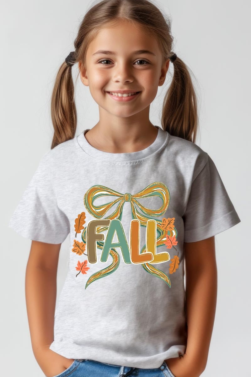 US3001Y-E3121Z Fall Brushstroke Bow Kids Graphic Tee $11