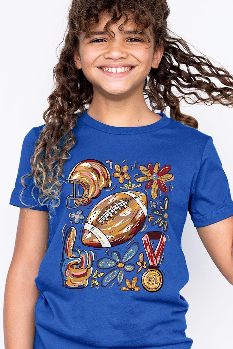 US3001Y-E3072Z Retro Floral Football Kids Graphic Tee $11