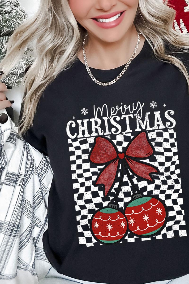 US3001P-E3196 Cherry Ornament Christmas Graphic Plus Tee $16