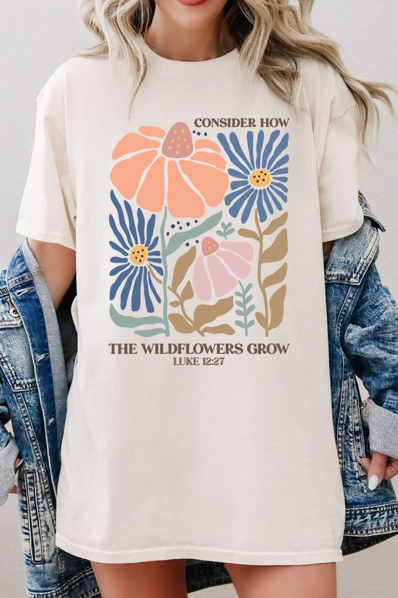 5000-E3067 Consider the Wildflowers Graphic Heavy Cotton Tee $9