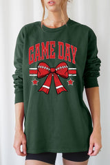 UL240-E3062 Red Game Day Football Bow Graphic Long Sleeve Tee $13.75