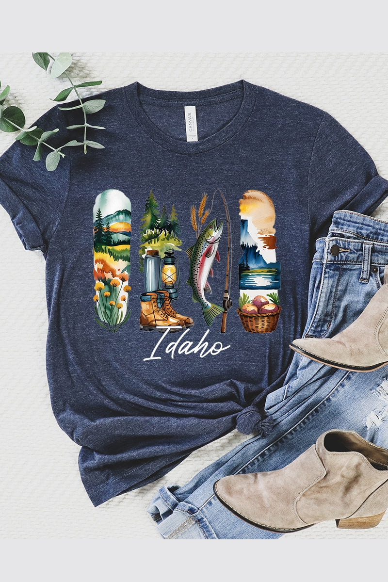 US3001-E3061ID Idaho State Brushstroke Graphic Tee $12.5