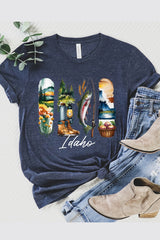 US3001P-E3061ID Idaho State Brushstroke Graphic Plus Tee $16