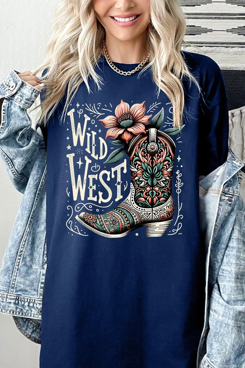 5000-E3100 Wild West Cowgirl Boot Graphic Heavy Cotton Tee $9