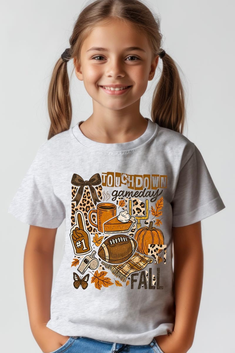 US3001Y-E3134Z Fall Football Collage Kids Graphic Tee $11