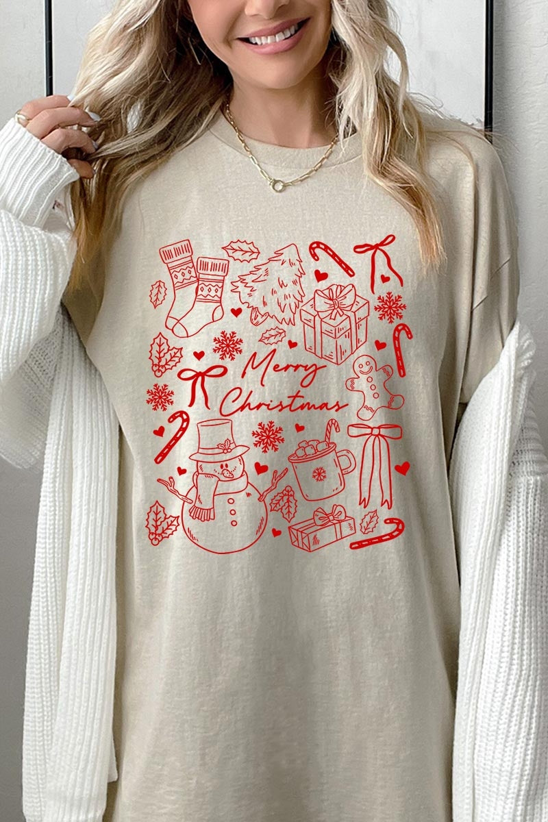 5000P-E3181 Christmas Doodle Graphic Plus Heavy Cotton Tee $12.75