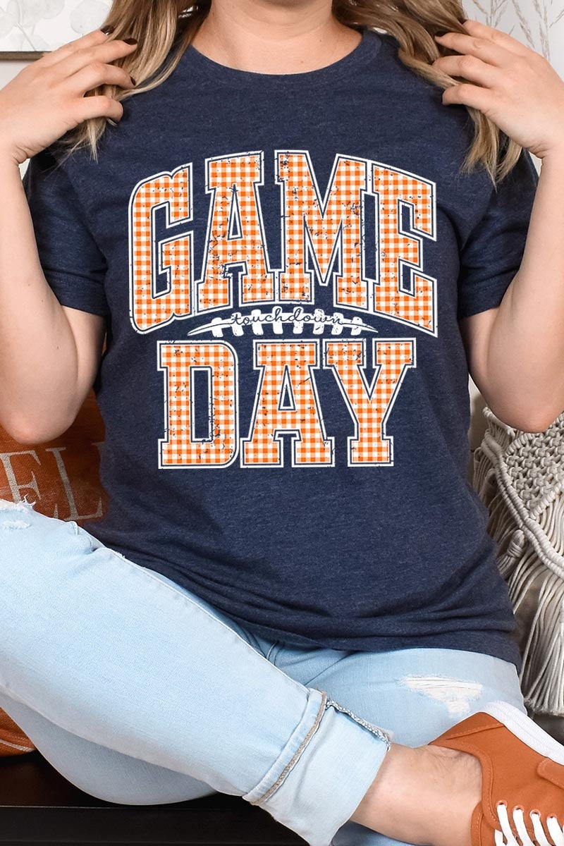 US3001P-E3129 Orange Gingham Game Day Graphic Plus Tee $16