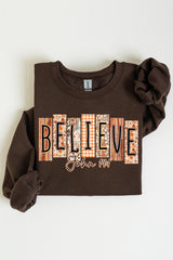 UL180P-E3167 Believe Fall Christian Graphic Plus Sweatshirt $25