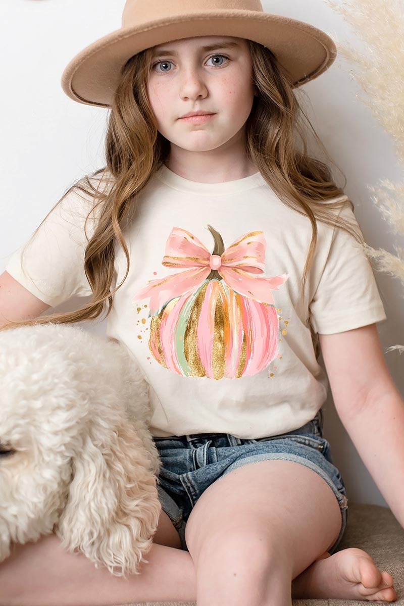 US3001Y-E3083Z Brushstroke Pumpkin Kids Graphic Tee $11