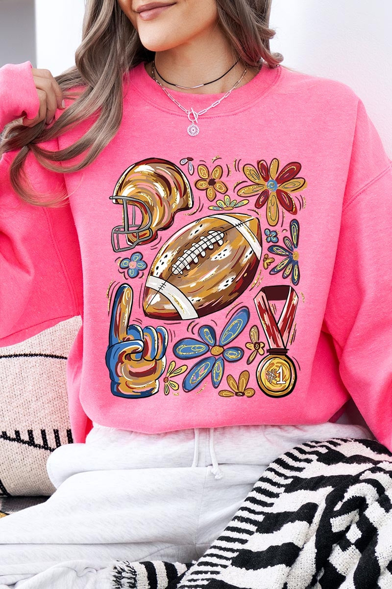 UL180-E3072 Retro Floral Football Graphic Sweatshirt $20