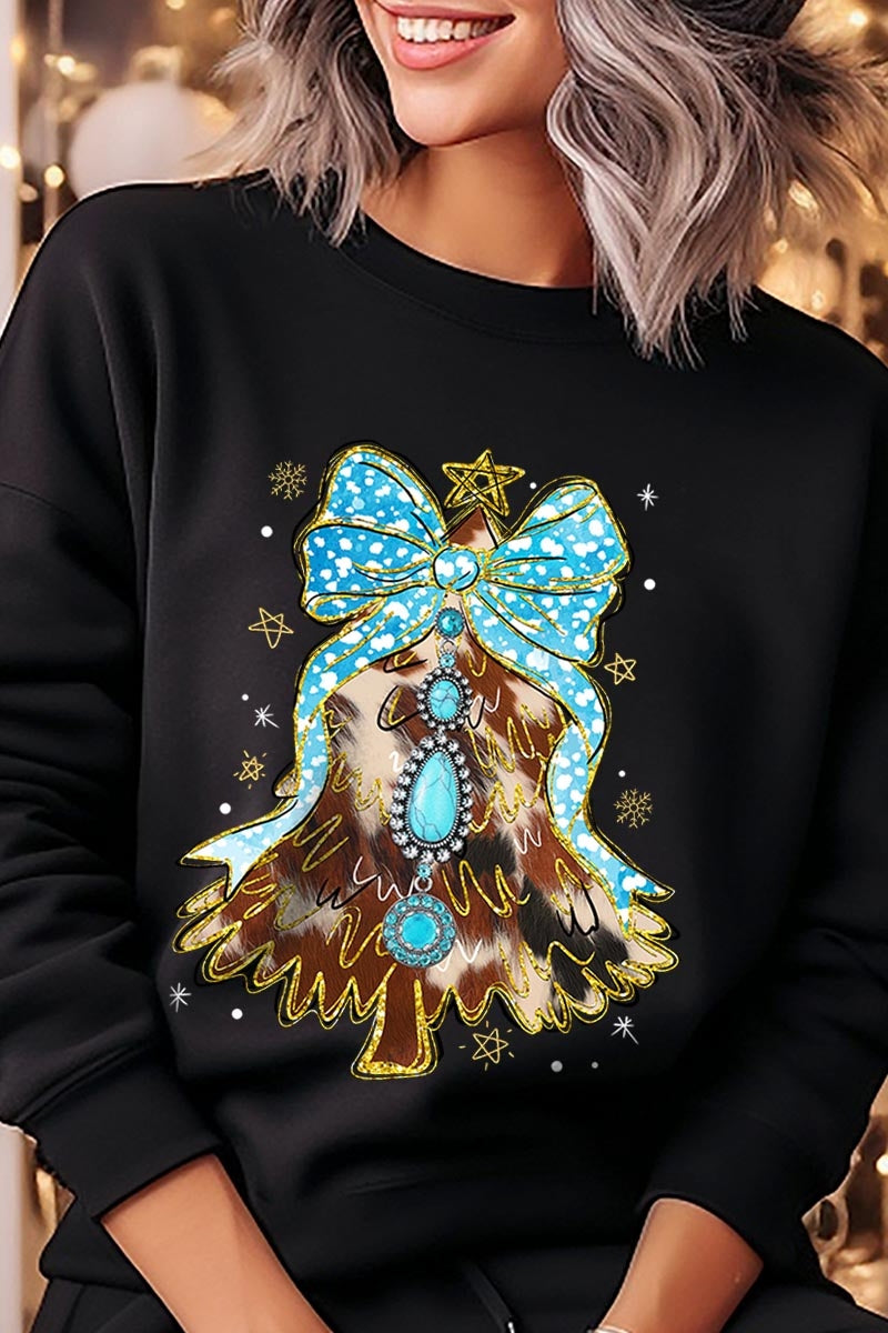 UL180P-E3184 Turquoise Christmas Tree Graphic Plus Sweatshirt $25