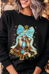 UL180P-E3184 Turquoise Christmas Tree Graphic Plus Sweatshirt $25