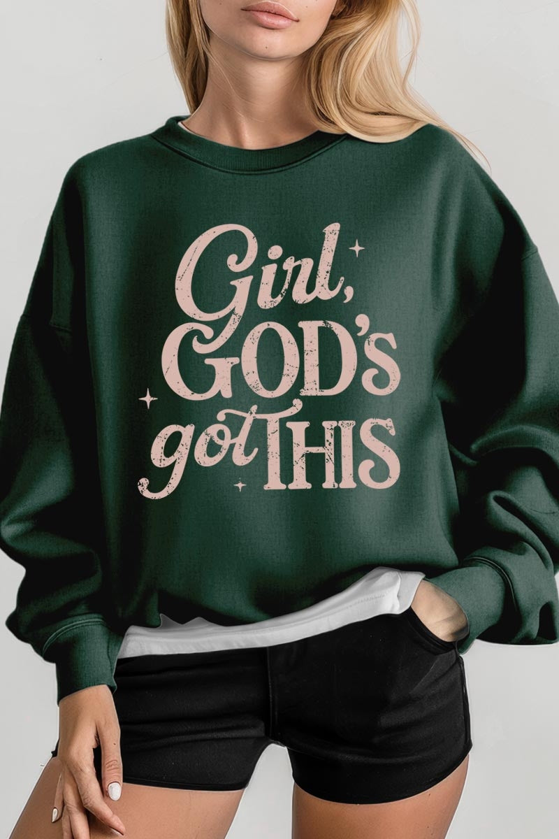 UL180-E3102 Girl, Godu2019s Got This Graphic Sweatshirt $20