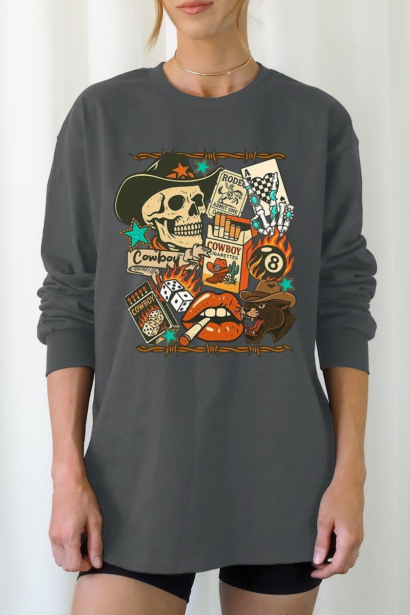 UL240P-E3096 Vintage Western Collage Plus Long Sleeve Tee $17