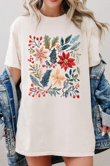 5000P-E3186 Floral Christmas Graphic Plus Heavy Cotton Tee $12.75