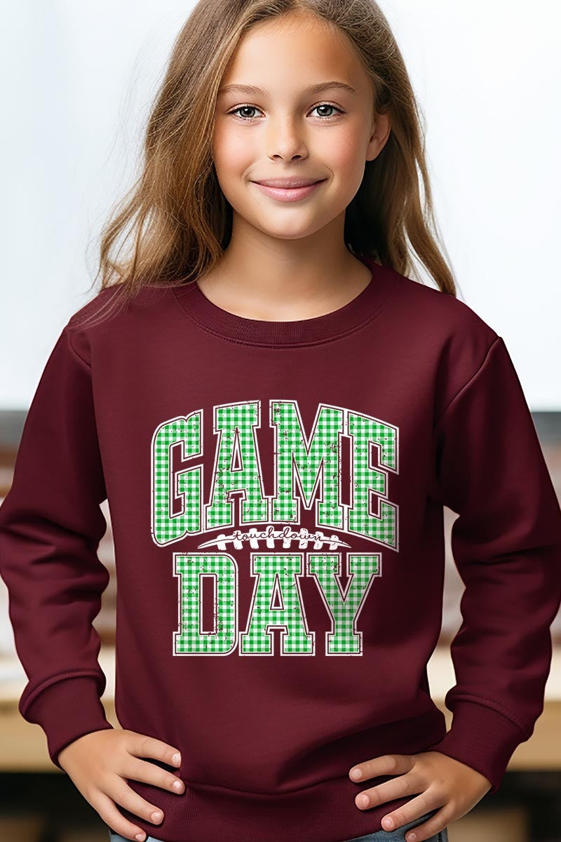 UL180B-E3128Z Green Gingham Game Day Kids Graphic Sweatshirt $20