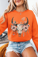 UL180P-E3113 Western Skull Floral Graphic Plus Sweatshirt $25