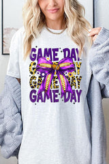 5000-E3092 Purple Football Game Day Bow Heavy Cotton Tee $9