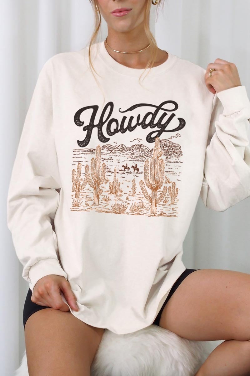 UL240P-E3095 Howdy Desert Western Graphic Plus Long Sleeve Tee $17