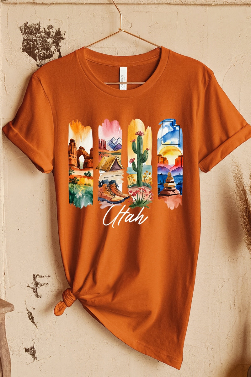 US3001P-E3061UT Utah State Brushstroke Graphic Plus Tee $16