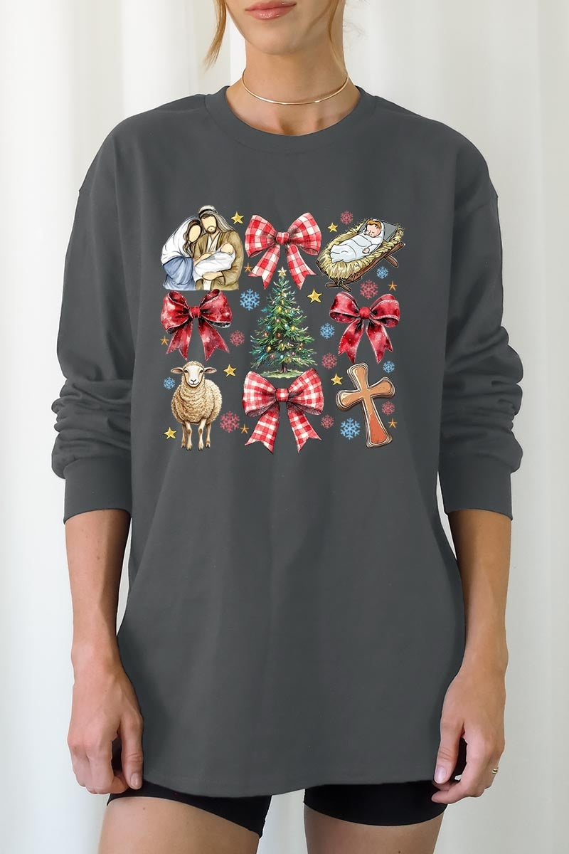 UL240P-E3219 Nativity Scene Christmas Graphic Plus Long Sleeve Tee $17