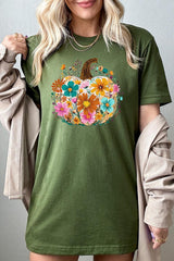 US3001-E3118 Floral Pumpkin Graphic Tee $12.5