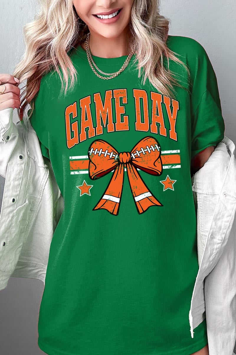 5000-E3064 Orange Football Bow Graphic Heavy Cotton Tee $9