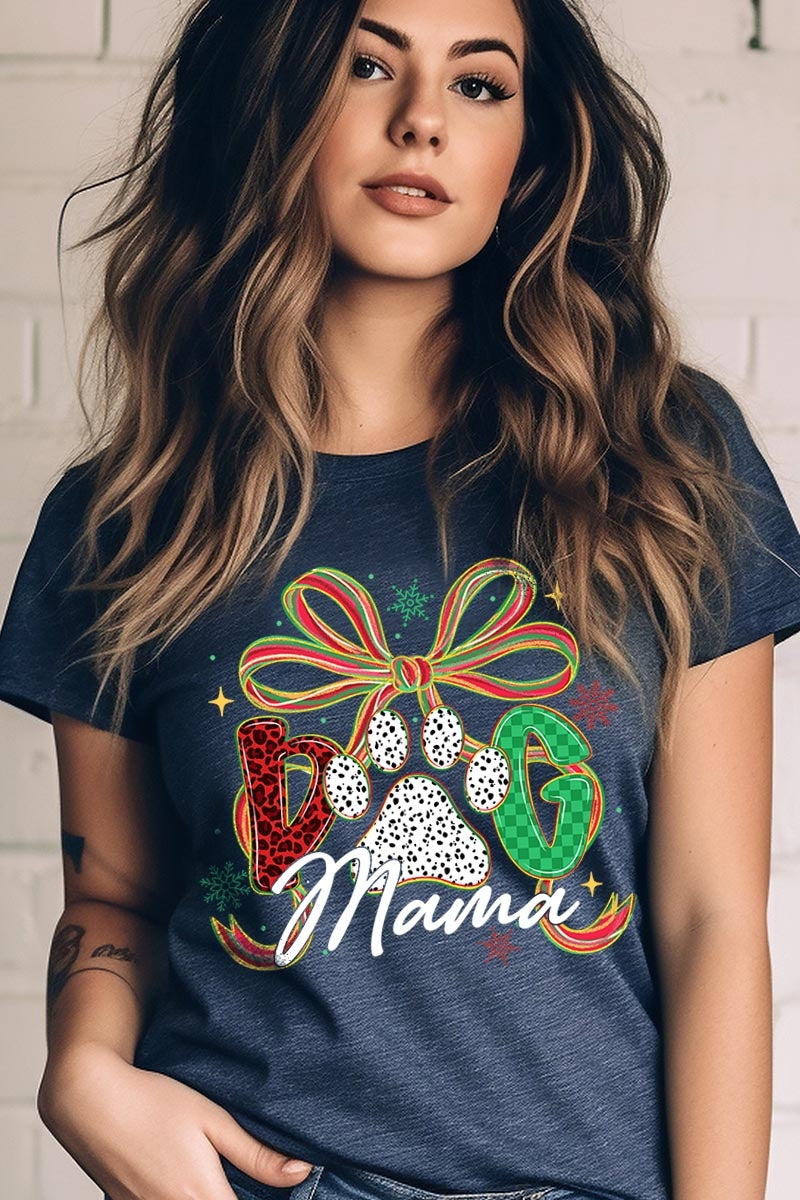US3001-E3194 Dog Mama Christmas Paw Graphic Tee $12.5