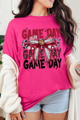 5000P-E3093 Red Silver Football Bow Plus Heavy Cotton Tee $12.75