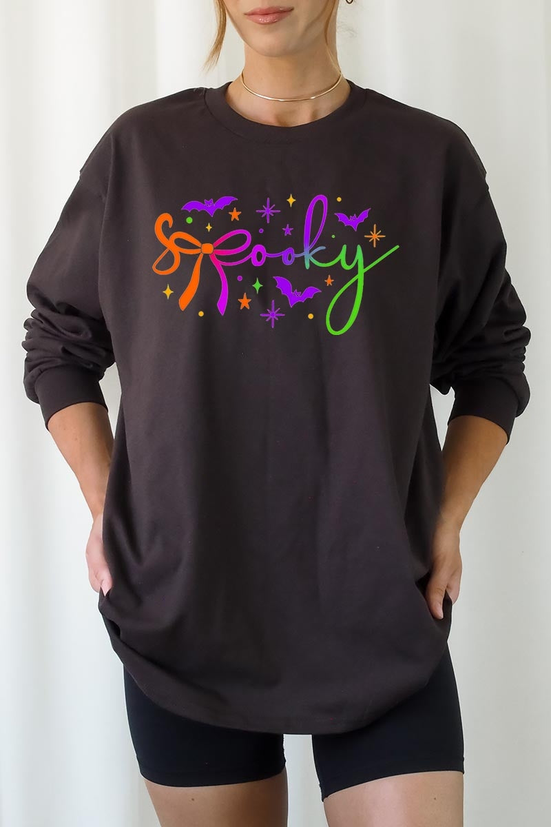 UL240P-E3109 Spooky Halloween Graphic Plus Long Sleeve Tee $17