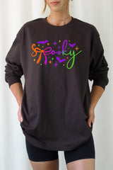 UL240P-E3109 Spooky Halloween Graphic Plus Long Sleeve Tee $17