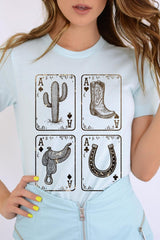 US3001-E3094 Western Cowgirl Card Graphic Tee $12.5